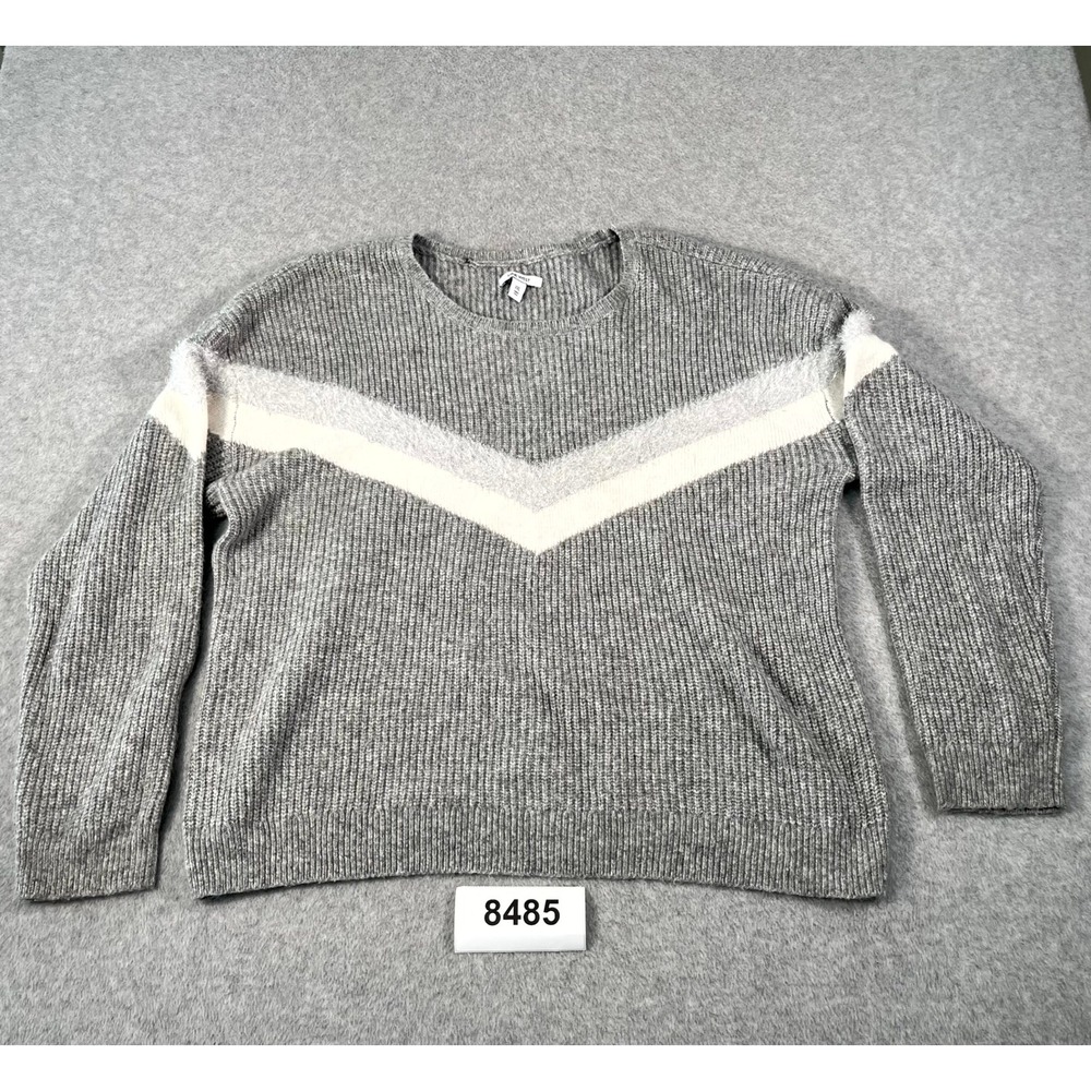 Nine West Sweater Womens 2XL Gray Acrylic‎ Crew Neck Chevron Stripe Outdoor